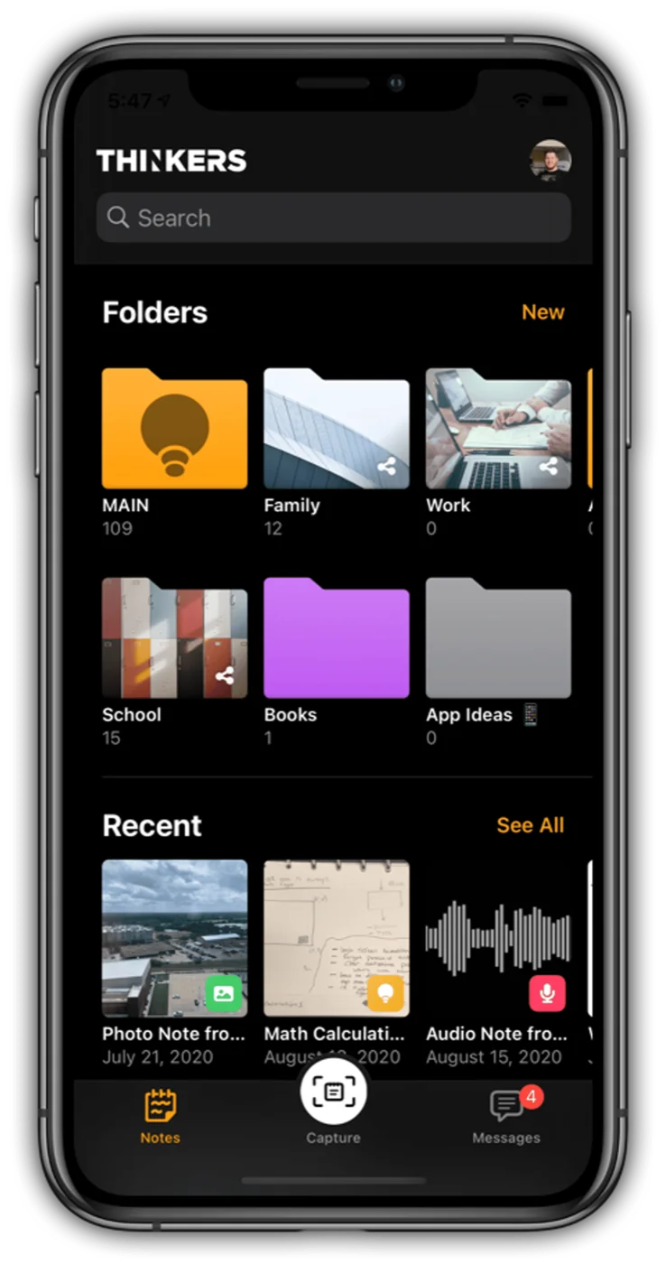 THINKERS iOS app screen