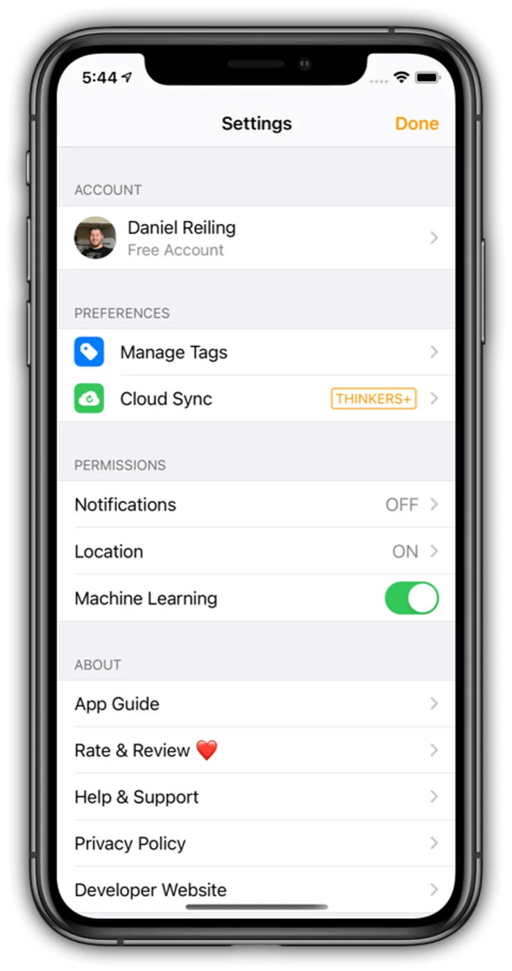 THINKERS iOS app screen