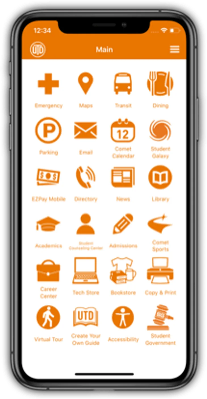 UT Dallas iOS app screen